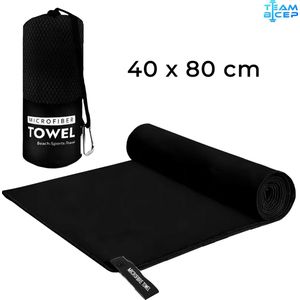 Team Bicep Reishandoek - Compact Sneldrogend Microfiber - Zwart - Lichtgewicht - 40x80 cm met Opberghoes