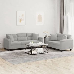 vidaXL Loungeset - 2-delig - Lichtgrijs - Met Kussens Loungebank - Tweezitsbank - Driezitsbank - Bankstel - Grijs Meubilair