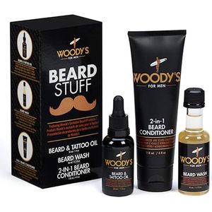 Woody's for Men Baard Accessoires Kit - 1 x Woody's Baard en Tattoo Olie 30 ml + 1 x Woody's Baard Wash 50 ml + 1 x Woody's 2-in-1 baardconditioner 118 ml