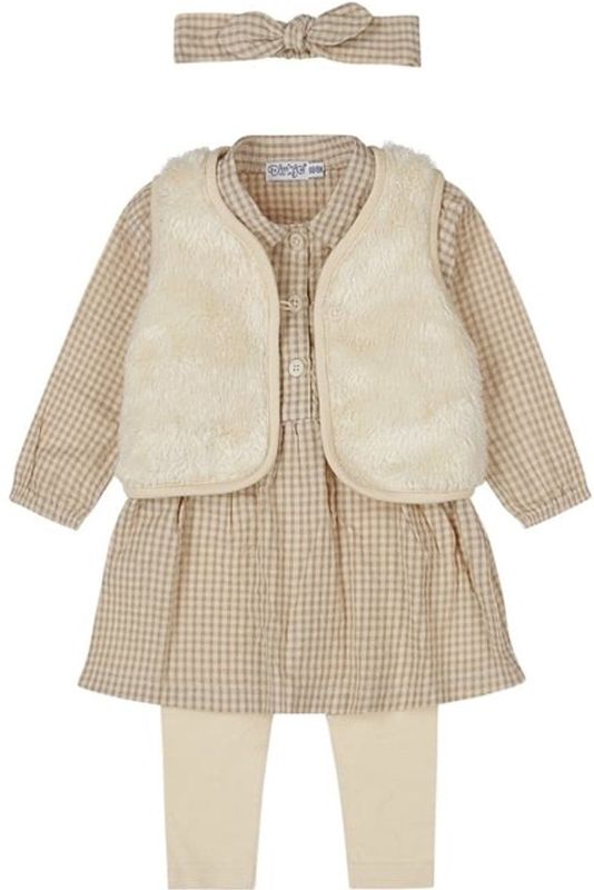 Dirkje - Babypakje - Taupe - 3-delige Set met Jurk, Vest en Legging
