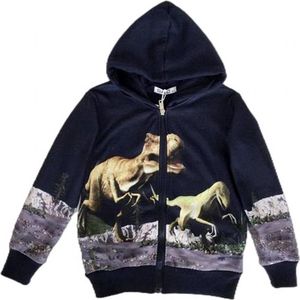 Kinder vest met Dino Dinosaurus full color print | Capuchon | Kleur donkerblauw | Maat 146/152 | Supermooi!
