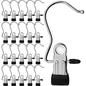 Goodivery ® Kleerhaken, metalen klemmen, 20 stuks, laarzen, rubber, antislip, kledinghangers, sjaals, broeken, ophangen, roestvrij staal, washaken, verchroomd, 360 graden draaibaar, zilver, zwart