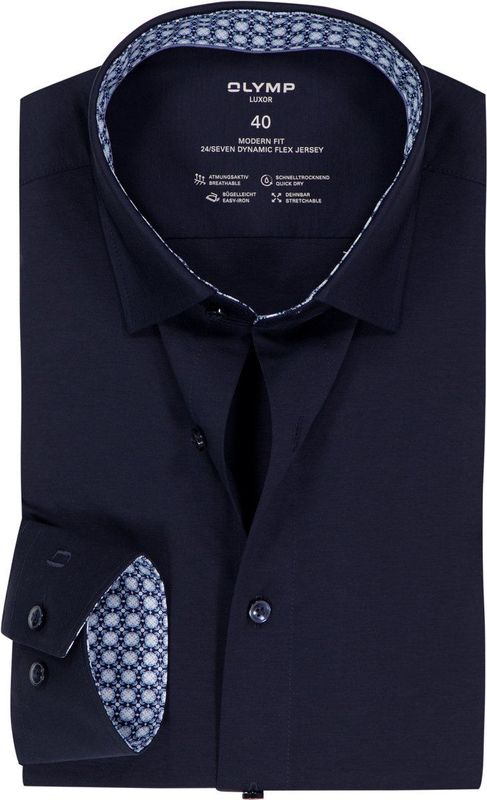 OLYMP - 24/7 Luxor - Overhemd - Marine Blauw - Strijkvriendelijk