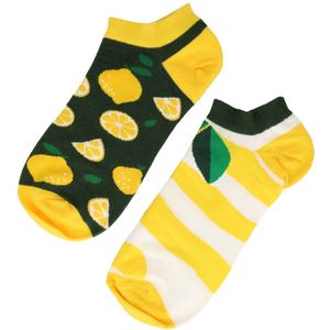 Sokken Enkelsokken Katoen – Citroen Streep Print – Groen Geel Wit – Maat 38-45