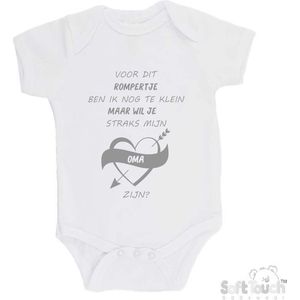 100% katoenen Romper Zwangerschap Aankondiging 2.0 ""Voor dit rompertje ben ik nog te klein maar wil je straks mijn oma zijn"" Unisex Katoen Wit/grijs Maat 62/68