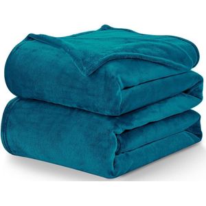 Candala Omkeerbare flanellen deken, 220 x 240 cm, voor bedden van 135/150 cm, 100% microvezel, zacht, warm, ademend voor thuis, kantoor, reizen (turquoise)