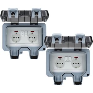 Buitenstopcontact dubbel stopcontact - 2 PCS - Tuinstopcontact - Stopcontact - Waterdicht Stopcontact ip66 - Buiten Stopcontact - en Stofdicht- wandcontactdoos