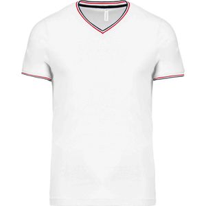 Kariban Heren-t-shirt piqué V-hals K374 - White / Navy / Red - XXL