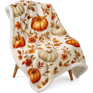 Plaid - Herfstdeken - Flanellen Deken - Halloween - Warme Fleece Deken - Sherpa Deken - Pompoen Deken - Woondeken - Bankplaid - Slaapkamer Deken - Decoratieve Deken - Oranje Herfstdeken - 130x150 cm - Zachte Deken - Dubbelzijdige Deken - Cozy Deken