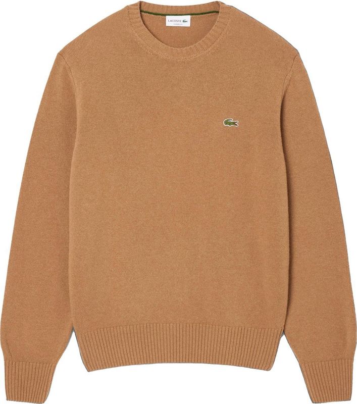 Lacoste - Gebreide Trui - Beige - O-hals - 100% Wol