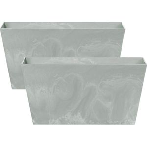 Set van 3x stuks prosperplast beton-look plantenbak/bloembak - kunststof - 40 x 20 x 15 cm - lichtgrijs - voor buiten