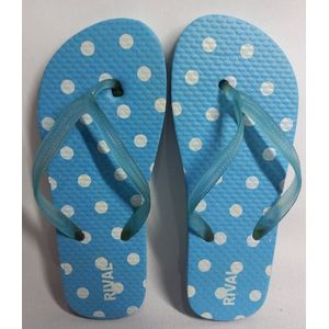 Teenslippers - Rival - Maat 31 - Aqua Blauw met Witte Stippen - Polkadots - Meisjes - Strandslipper