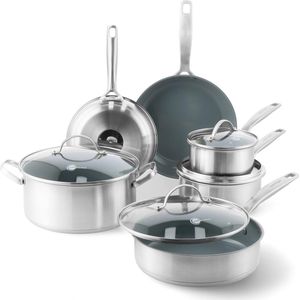 Pannenset 10-delig Vaatwasmachinebestendig Grijs Zilver Plated Pannenset