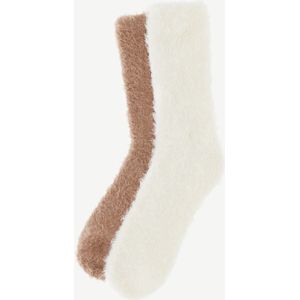 Basset - 2 Pack - Fluffy Homesocks - Kleur: Offwhite/Sand - One Size