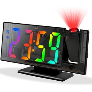 Slaapkamerprojectiewekker, digitale slimme klok met 180° draaibare projector, 3-standen helderheidsdimmer, helder LED-kleurendisplay, digitale slaapkamerwekker