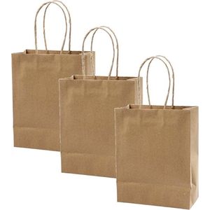 3 Stuks Kraft Papieren Tasjes - Papieren Zakjes - Cadeautasjes - Maat S - 19x20cm - Gratis verzonden