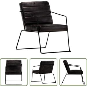 The Living Store Fauteuil Armstoel - 52x70x71cm - Zwart Echt Leer