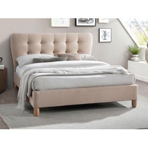 Bed 180 x 200 cm met hoofdbord met capitons - Stof - Beige - ELIDE L 197 cm x H 102 cm x D 216.5 cm