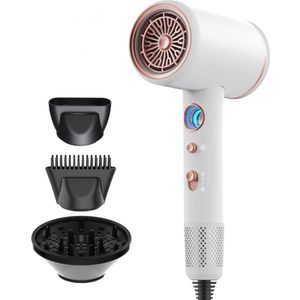 Namajunas - Föhn - Haardroger Ionen - High Speed Föhn - Reisföhn - Met 3 stylingmondstukken en 3 temperatuurinstellingen - 2000 Watt - Coolshot - Krullen - Wit