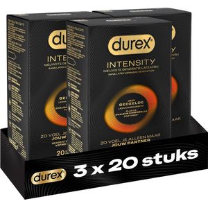 Durex Intensity Condooms - Nieuwste generatie ultradunne, latexvrije condooms voor mannen – Gedeelde lichaamswarmte - 3 x 20 stuks - Voordeelverpakking