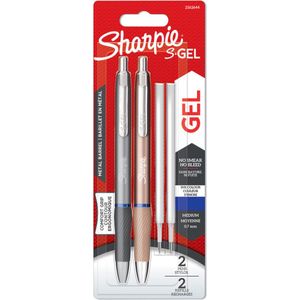 Sharpie S-Gel | metalen gelpennen | mediumpunt (0,7 mm) | staalgrijs en roodgoud | blauwe inkt | 2 pennen en 2 navullingen voor gelpennen