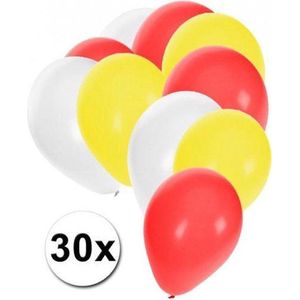 Ballonnen, Rood/ Wit/ Geel, 30 stuks, 100 % Biologische afbreekbaar, Oeteldonk, Carnaval, Themafeest
