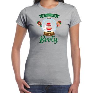 Bellatio Decorations fout kersttrui t-shirt dames - Kerstman sneeuwbol - grijs - Shake Your Booty XS