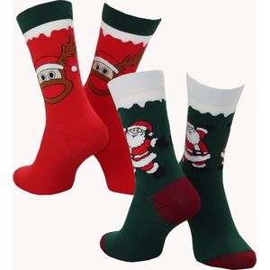 WeirdoSox kerstsokken - 2 paar - Rendier en Kerstman groen - Dames en Heren - Zonder voelbare teennaad - Maat 39-42