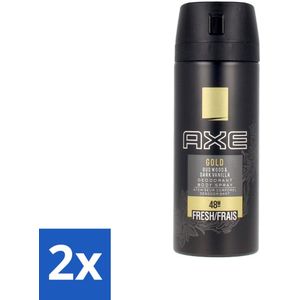 2 x Axe - Deodorant Bodyspray - 48hrs Fresh - Gold - Oud Wood & Dark Vanilla - 150 ml - Axe Deodorant - Deodorant Spray - Oud Wood Geur - Vanille Geur - 48 Uur Bescherming
