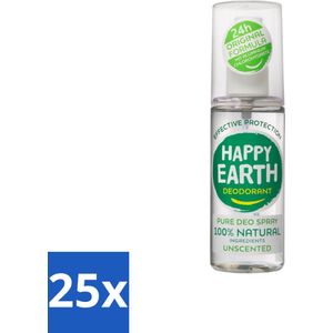 Happy Earth – Deodorant Spray – 100% Natuurlijk Unscented – 100 ml - Bulkverpakking - 25 stuks