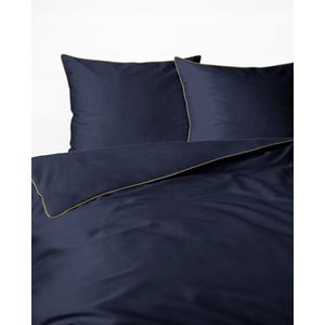 Luxe Makosatijn Beddengoed Set Nachtblauw 220x200cm met Rand