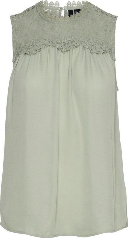 Vero Moda - Vmmaple Sl Lace Neck Top - Desert Sage - Dames