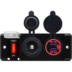 ProRide 12V USB Stopcontact 2 Poorten - QC3.0 - Inbouw paneel - 12V Sigaretten Stopcontact en Schakelaar