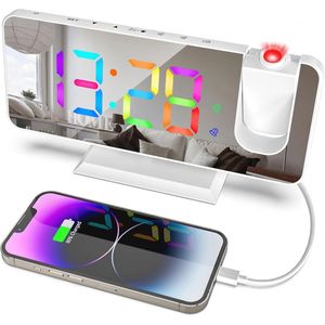 Digitale Projectie Wekker met RGB Spiegel LED Display en Dubbel Alarm voor Slaapkamer en Kantoor