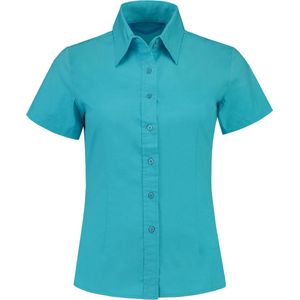 L&S Shirt poplin met korte mouwen voor dames turquoise - S