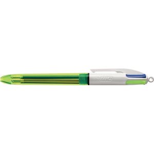 BIC 4Colours Fluo Intrekbare pen met clip Zwart, Blauw, Rood, Geel 1 stuk(s)