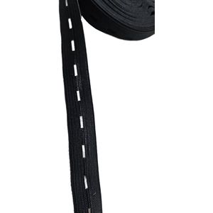 Knoopsgat Elastiek - gaten band knoopsgaten - 1 meter - zwart - 15mm breed