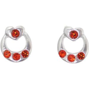 Behave – Oorbellen – Sterling Zilveren Kleine Oorbellen Hartje met Rood Oranje Kristal steentjes