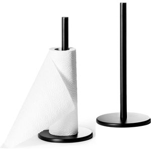 Bellatio design Keukenrolhouder - 2x - zwart - staand - keukenrol houder - RVS - D15 x H32 cm