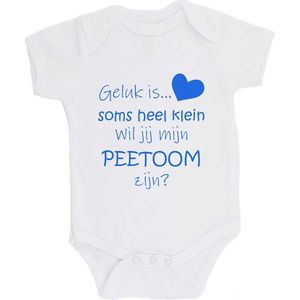 100% katoenen Romper ""Geluk is soms heel klein Wil jij mijn PEETOOM zijn?"" Meter Unisex Katoen Wit/blauw Maat 56/62