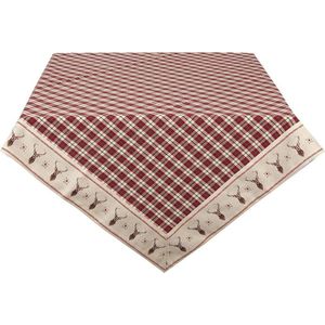 Clayre & Eef Tafelkleed 130x180 cm Rood Beige Katoen Rechthoek Ruit Hert Tafellaken