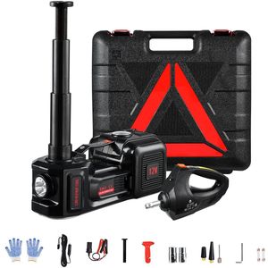 Maison Nordique - Autokrik - Autokrik elektrische - Schaar krik - 5 Ton - 12V - Met elektrische slagmoer sleutel - Ledlicht - Zwart