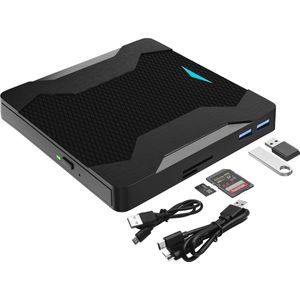 Externe DVD/CD brander - USB 3.0 & Type-C, met kleurrijke ademlichten, multifunctionele hub voor dataoverdracht en opladen
