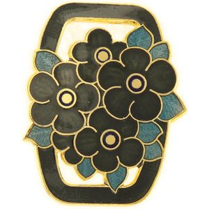Behave - Rechthoek broche bloemen zwart emaille - Tijdloos accent