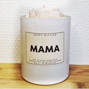 Mama - Soja was geurkaars - Witte roos - Kaarsglas mat wit - Kaneel geur - 250 gram - 50 branduren - Geurkaars - Kaars - Kaars met tekst - Soja was – Soy wax – Handgemaakt – Cadeau – Cinnamon - Geschenk – Duurzaam