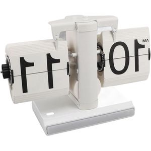 Vibrerende Mechanische Bureauklok Decoratieve PVC-kaarten op Batterijen Gemakkelijk Te Lezen Flip-retro Digitale Klok voor op Kantoor (helemaal wit)