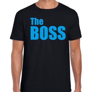 The boss t-shirt zwart met blauwe letters voor heren - fun tekst shirts / grappige t-shirts L