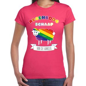 Bellatio Decorations Gay Pride T-shirt voor dames - regenboog schaap - fuchsia roze - LHBTI L