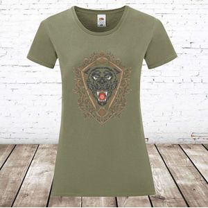 Dames T-shirt Panter army groen - L