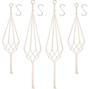4 Stuks Katoenen Touw Plantenhangers - Macramé Hangplant Hangers met Ringen voor Binnen en Buiten